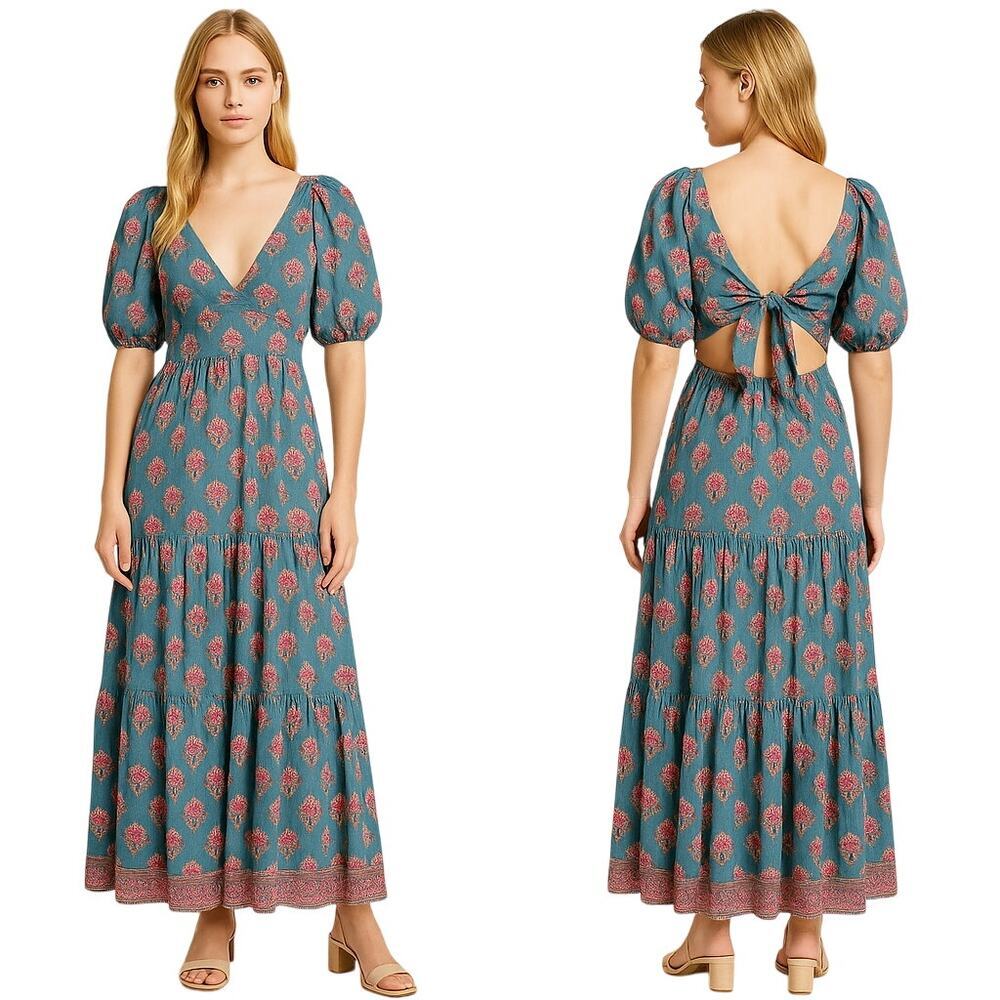 Saylor Floral Cotton Annaleise Maxi Dress Boho Resort Wear– XS